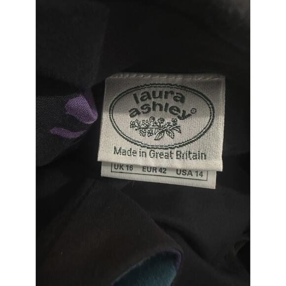 Vintage Laura Ashley Dark Floral 80's Style Dress Fit & Flare Rockabilly US 14 - Picture 14 of 16